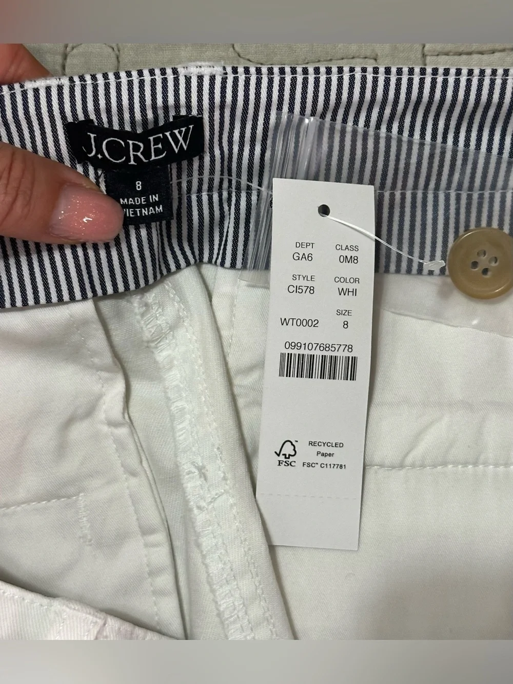 J.Crew 7” Heritage Chino Shorts White NWT Size 8 High Rise Preppy